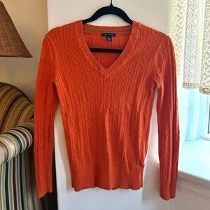 Tommy Hilfiger Cableknit Orange V-Neck Sweate